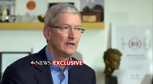 Apple chief executive Tim Cook speaks with David Muir of ABC News on "World News Tonight with David Muir" on February 24.