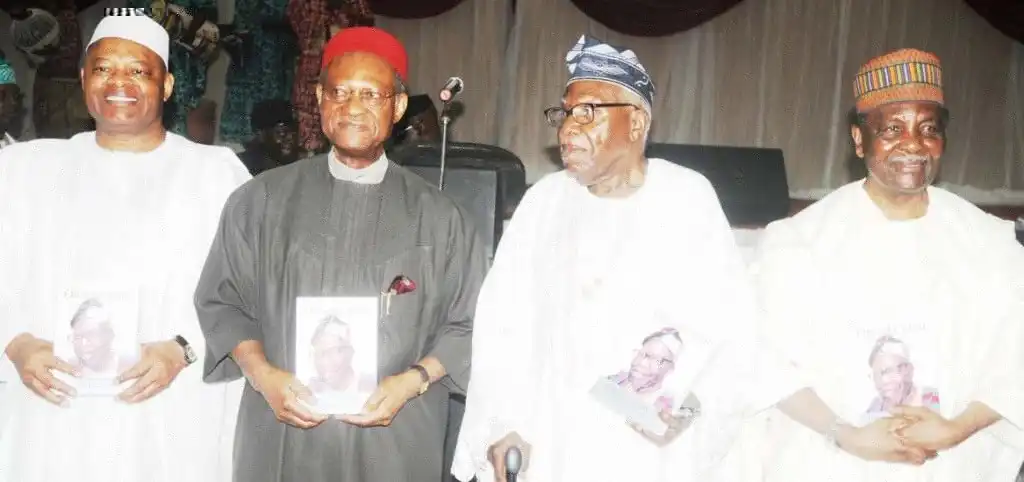 CHIEF EMEKA ANYAOKU_ AUTHOR, AMB. OLUSOLA SAUN AND FORMER HEAD OF STATE, GEN. YAKUBU GOWON,
