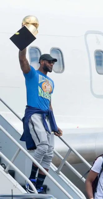 LeBron James #23 of the Cleveland Cavaliers hoists