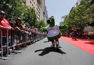 The Philly Phanatic mascot arrives prior to the
