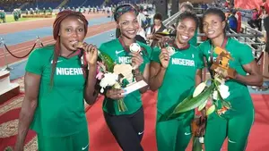 Regina George (second left) will represent Nigeria in the 400m and the 4x400metres relay at the Rio Olympics. PHOTO: AFP