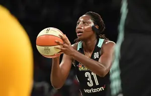 New York Liberty center Tina Charles shoots a