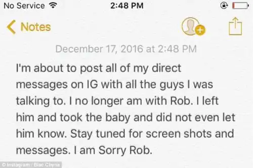 Hacked: A suspicious message was posted online by Chyna's account, claiming she had left Rob and 'taken the baby'