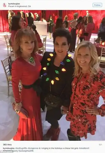 Lit up: Kris, 61, looked radiant as she posed with pals Kym Douglas and comedienne Kathy Griffin