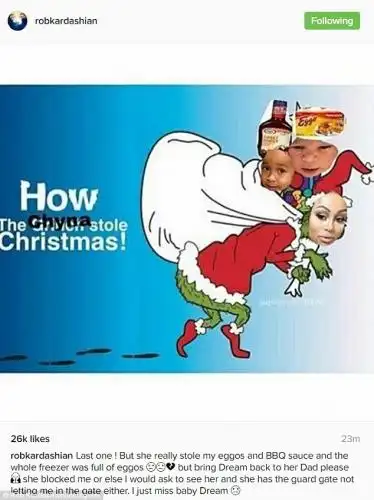 'She has the guard gate not letting me in': The 29-year-old reality star posted several memes including this one featuring Chyna as Dr Seuss' How The Grinch Stole Christmas