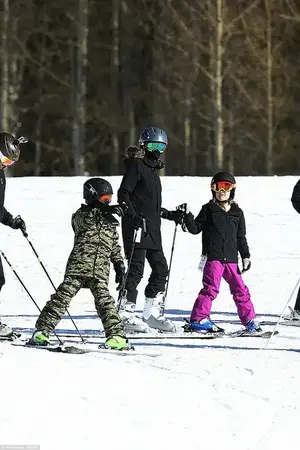 Start them young! Angelina seemed set on allowing her children to develop early skills on the slopes 