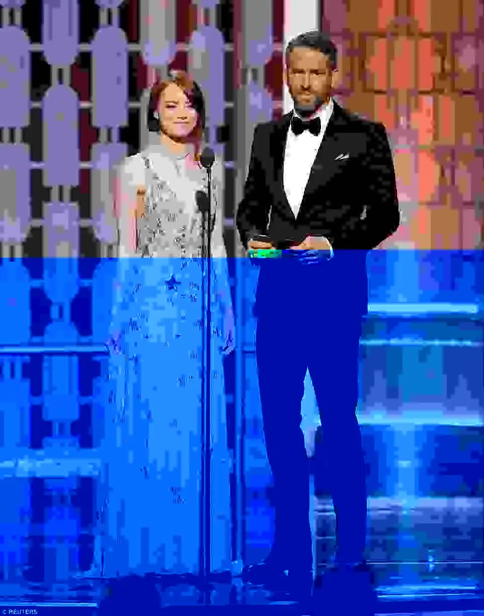 A-listers: Emma Stone and Ryan Reynolds were the first presenters of the night