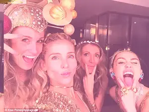 Party in the United StatesA! In another snap shared to Elsa Pataky's Instagram account, the Spanish actress poses next to her friends, including her sister-in-law Samantha Hemsworth (second right) and future sister-in-law, Miley (right)