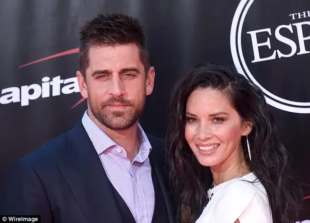Close: Olivia put pen to paper for a touching handwritten note, which she shared on her Instagram account; the star with her NFL quarterback boyfriend Aaron in July at The ESPYs 