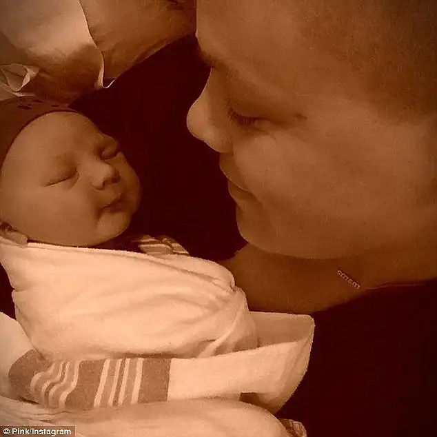 Baby love: Pink introduced her son Jameson to the world after giving birth to him in late November 