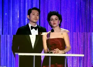 It's a match: Steven Yeun and Alia Shawkat were also featured presenters as the actress used the Arabic greeting 'assalamu alaikum', which translates to 'greetings' or 'peace be with you'