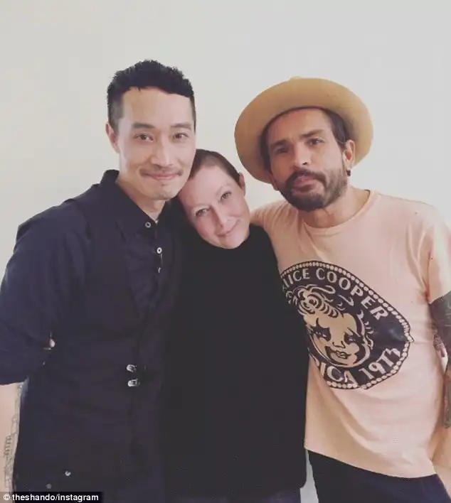 'Cancer slayer!': Shannen Doherty relished in the silver lining of her final radiation treatment with a photo of her hair stylist Anh Co Tran (L) and colorist Johnny Ramirez (R) that she posted to social media on Saturday