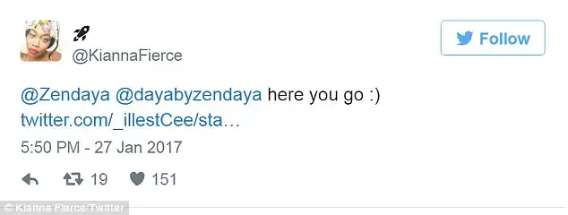 No problem: Fan Kianna Fierce quickly put Zendaya in touch with the victim who goes under the handle Honey Dip