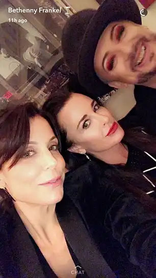 Down time: Frankel, left, with Kyle Richards and Boy George in a recent Snapchat clip