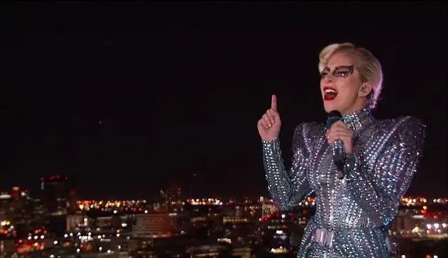 Top of the world! While Gaga did indeed do the leap, this part was performed in advance