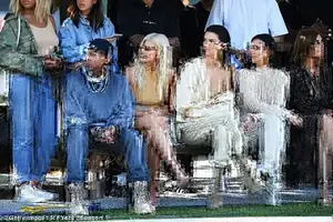 Family matters: While his extended Kardashian-Jenner fmaily are expoected to be front row to support him Wednesday, his yeezy show last year, pcitured, got a lukewarm reception