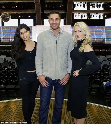 Hand outs: In the lead up to the awards, Laverne got a shout out from model Martina Robledo (L), who will become the first transgender person to hand out the trophies, a job that to date has been all female (pictured with fellow presenters Derek Marrocco and Hollin Haley (right) 