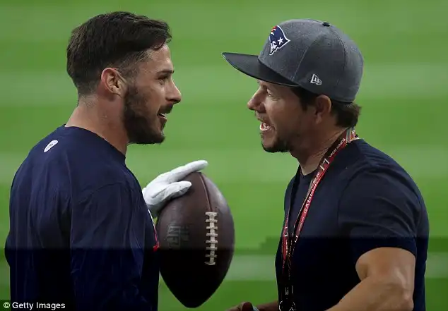 Patriots 'til we die: Mark gave wide receiver Danny Amendola a pre-game pep talk