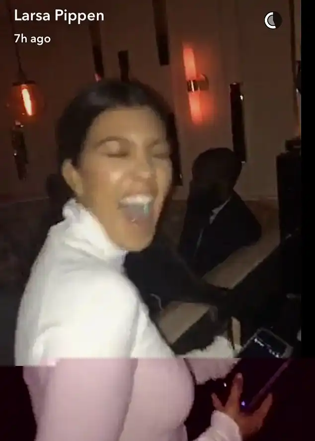 Having a blast: Larsa shared some Snapchats featuring Kourtney letting loose