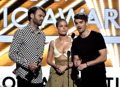 Tremendous trio: The Chainsmokers and Halsey took home the very first gong of the night as they won Top Collaboration for Closer