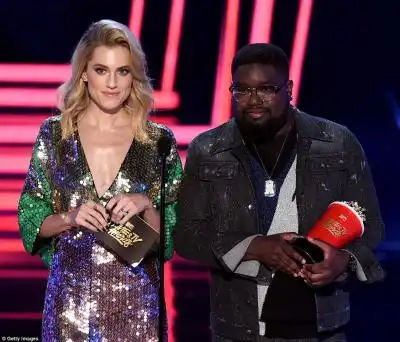 Shiny people: Girls star Allison Williams and Lil Rel Howery, who won a Popcorn trophy for Best Comedic Performance in the film Get Out, were also presenters at the awards show