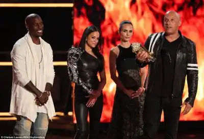 'Family': Franchise stars Tyrese Gibson, Michelle Rodrigues and Brewster joined in the celebration