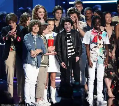 Gang's all here: The cast of Netflix series Stranger Things took over the stage at LA's Shrine Auditorium after winning Show Of The Year