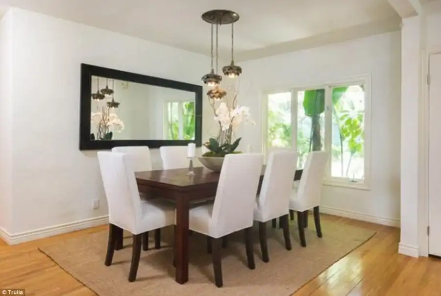 Dinner time: The dining room has a dramatic light fixture