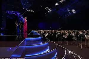 Award season in full swing: Kidman, 50, stands on stage to address the crowd at the Barker Hangar in Santa Monica, California