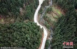 The long and winding road: Ms Shi walks along the mountain path to take Haowen to school and back eight times a day. Haowen has cerebral palsy and cannot move his body freely