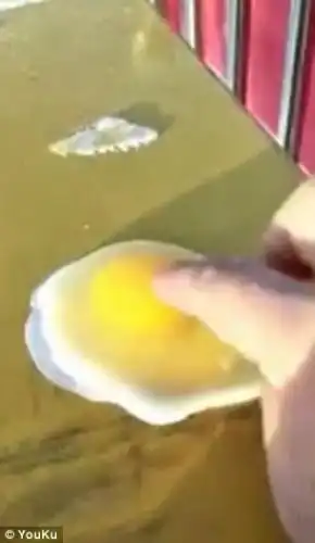 He tests and touches the egg and the yolk is hardened in a minute's time