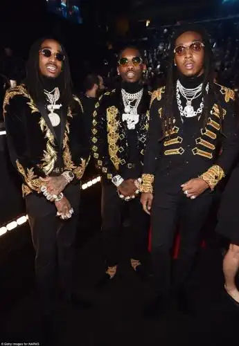 For the culture: Quavo, Takeoff and Offset of Migospictured from left to rightlooked incredible in black and gold