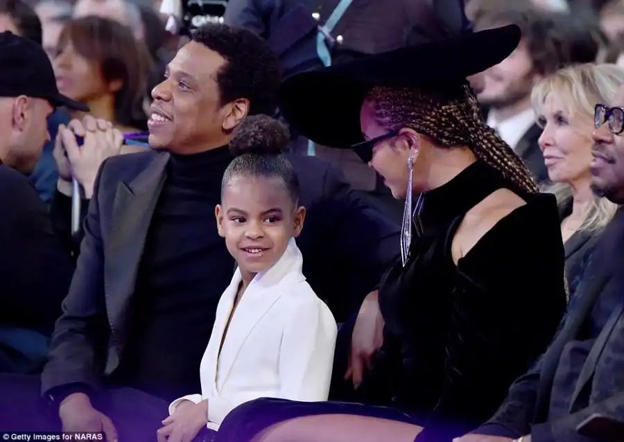 Happy family: Jay Z was supported by daughter Blue Ivy and wife Beyonce