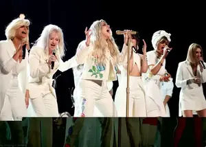Squad goals: The 30-year-old singer was joined by Bebe Rexha, Cyndi Lauper, Camila Cabello, Andra Day, Kesha and Julia Michaels as they are pictured from right to left