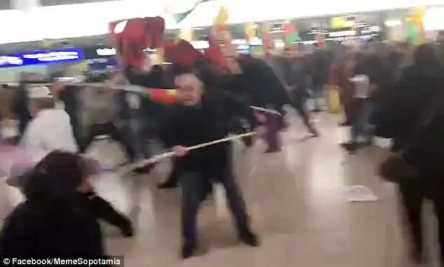Kurds who had gathered at Hanover Airport for the protest came under attack from Turkish Airlines passengers