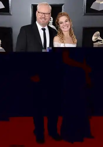 Glowing: Comedian Jim Gaffigan and his wife Jeannie Gaffigan attended the 60th Annual Grammy Awards at Madison Square Garden on Sunday in New York City