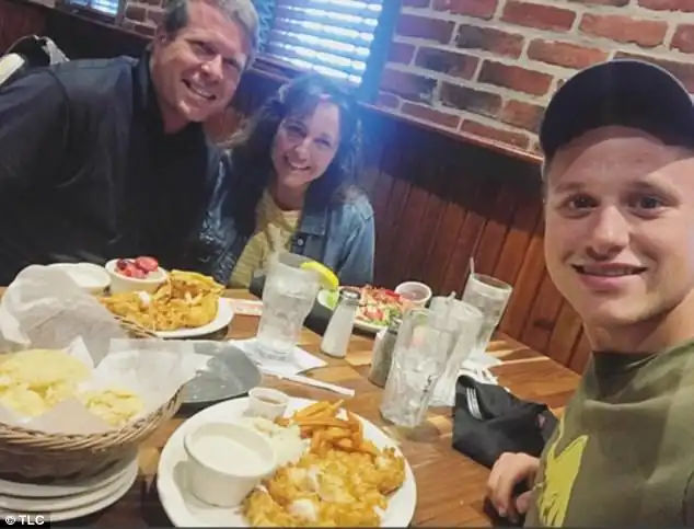 Family matters: The reality star enjoyed a lunch out with his parents, Jim Bob and Michelle Duggar