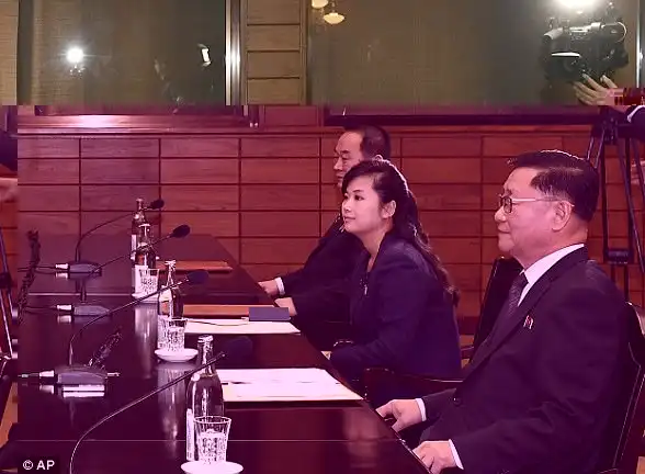 Hyon Song-wol (centre), leader of the popular Moranbong Band, was photographed alongside head of South Korea's delegation Kwon Hook Bong and the head of the North's team, Lee Woo-sung (right)