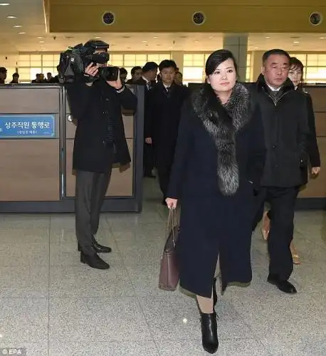 Hyon (pictured arriving at Seoul station) was tailed by photographers during her short visit