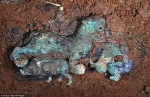 These bronze animal miniatures (pictured) are also thought to be the belonging of child whose father ruled West Han Dynasty