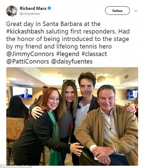 Helping out: Richard Marx also performed and shared this snap to Instagram. Jimmy Connors, right, had to be rescued by helicopter from his Montecito home when the mudslides hit