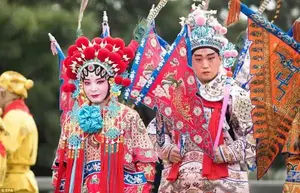 The performers were in traditional colourful dress for the Yellow Crane opera in China this morning  
