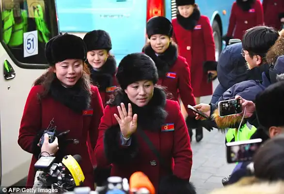 Television viewers may catch site of this group of North Korean cheerleaders, sent to the South by Kim Jong-un to support North Korea's small selection of competitors