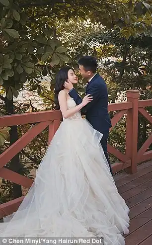 The couple (pictured together, left), got married in Quanzhou, Fujian Province, on February 23