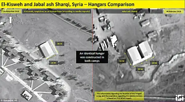The hangars are similar to those used to house missiles at other Iranian bases, according to a report published by Fox News