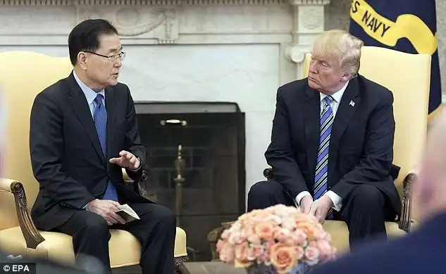 South Korea's national security adviser Chung Eui-yong meets Mr Trump in the United States yesterday