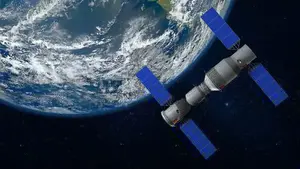 Big dreams of space: A 3D model of the Chinese space station Tiangong orbiting the planet Earth