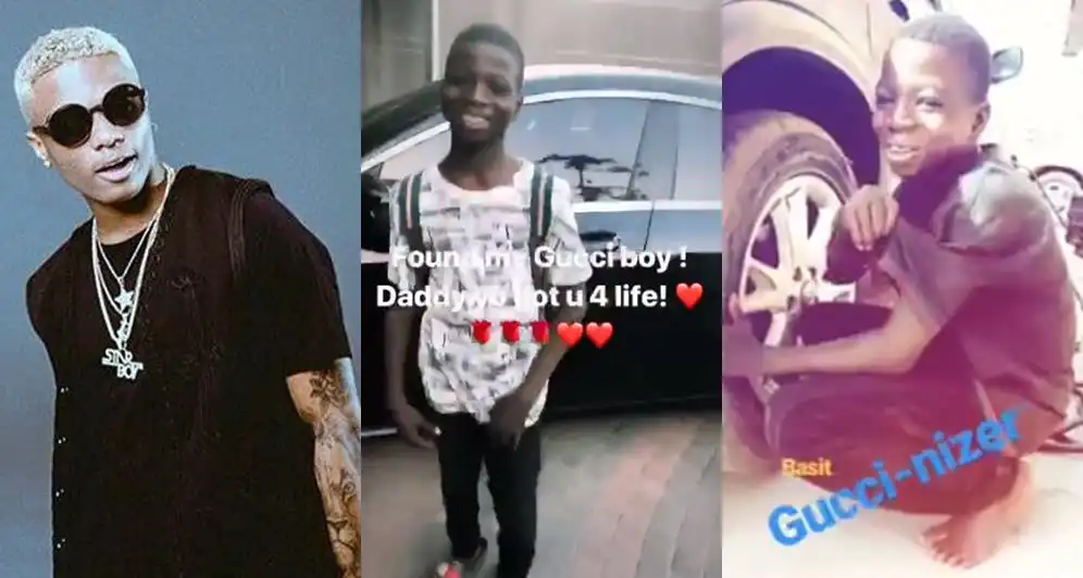 Wizkid to sponsor mechanic boy to school, boy visits him. (Videos)