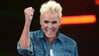 Brigitte Nielsen reacts after winning the final of the German version of 