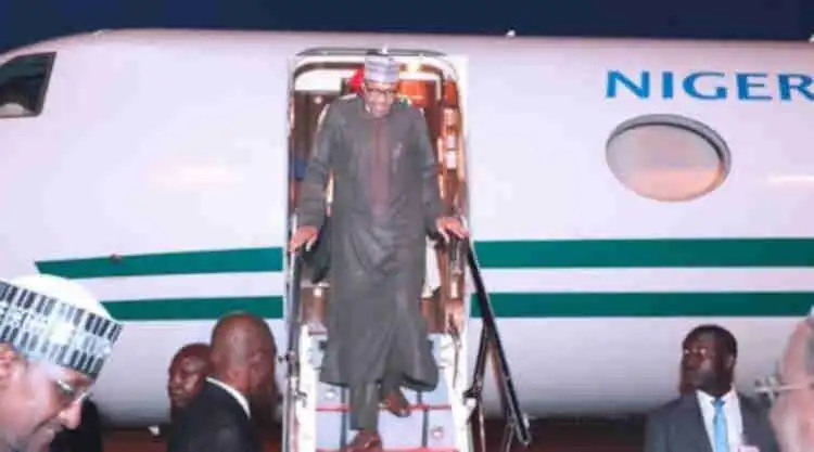 Buhari Returns To Nigeria From The UK (Video)